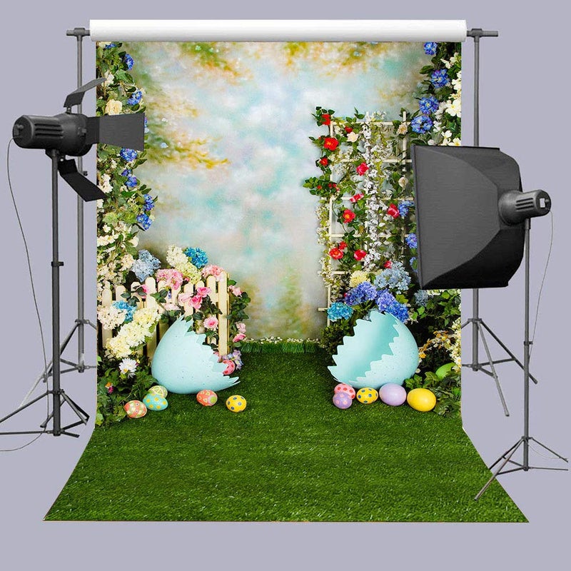 Qian 5x7ft Spring Easter Backdrops for Photography Rabbit Colorful Eggs Flower Wooden Wall Grass Backdrop Baby Shower Photo Background Kids Newborn Birthday Party Banner Decorations Studio Booth Props - Image 4