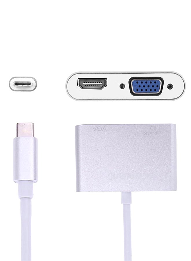 2 In 1 USB 3.1 Type C To VGA HDMI 4K UHD Adapter Silver - Image 1
