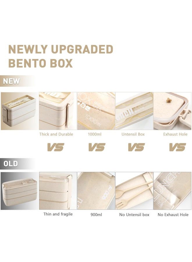 Meltset M 35Pcs Bento Box Japanese Lunch Box Kit Leakproof Bento Lunch Box for Kids Adults Wheat Straw 3 Layer Stackable Lunch Containers with Compartment Eco-Friendly Meal Prep Containers (Beige) - Image 4