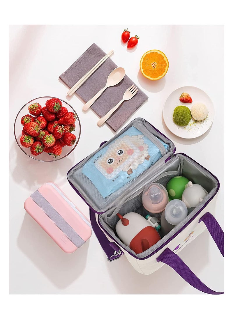 Generic Large Insulated Reusable Lunch Tote Bag Aesthetic Kawaii Style Waterproof Durable for Women Kids Office School Purple  - Image 2