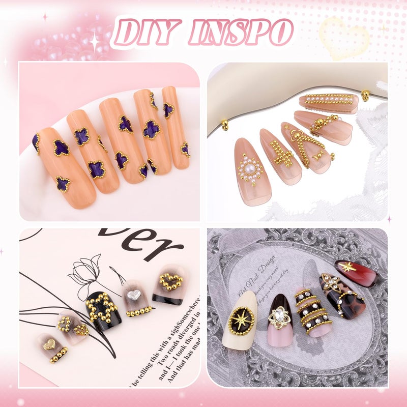 BELLEBOOST 1-3MM Mini Small Nail Beads Metal Caviar Bead Gold Nail Charms and Gems Ball, Nail Chain for Nail Art Accessories Supplies Gold Rhinestones for Women Manicure - Image 3