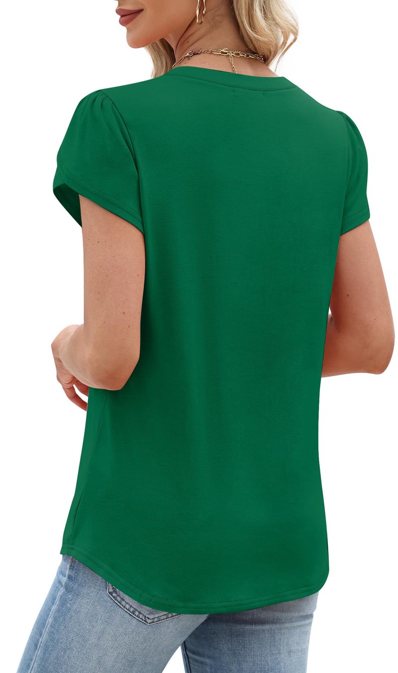 OFEEFAN Womens T Shirts Short Sleeve Plus Size Tops Blouses for Women Dressy Casual Spring Holiday Outfits 2026 Green Top L - Image 5