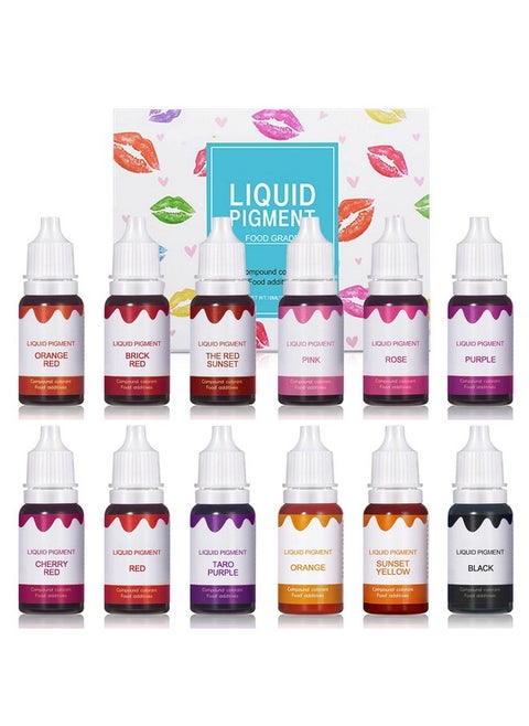 12 Colors Diy Lip Gloss Pigment Set，Liquid Pigment For Lip Gloss Natural Multifunctional High Color Rendering Red Warm Color Pigment For Lip Gloss Making-Set A