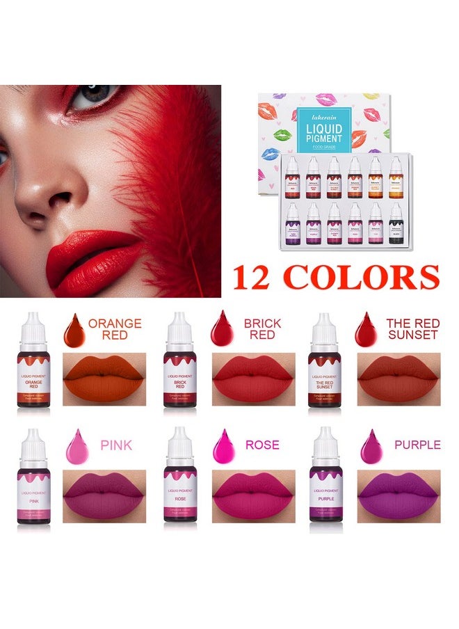 12 Colors Diy Lip Gloss Pigment Set，Liquid Pigment For Lip Gloss Natural Multifunctional High Color Rendering Red Warm Color Pigment For Lip Gloss Making-Set A