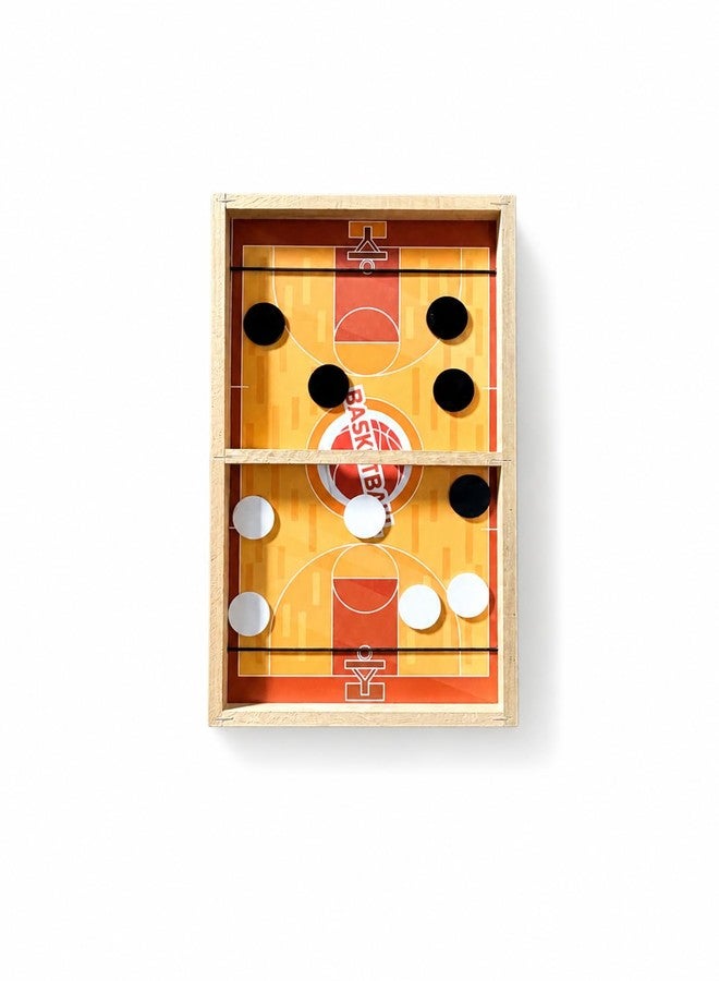 Dorytoys Dorytoy 3-in-1 Wooden Board Game Set for Kids & Family Mini Basketball Sling Puck Game, Ludo Board, Snake & Ladder Combo Portable Tabletop Indoor Game Kit with Coins, Dice & Pawns