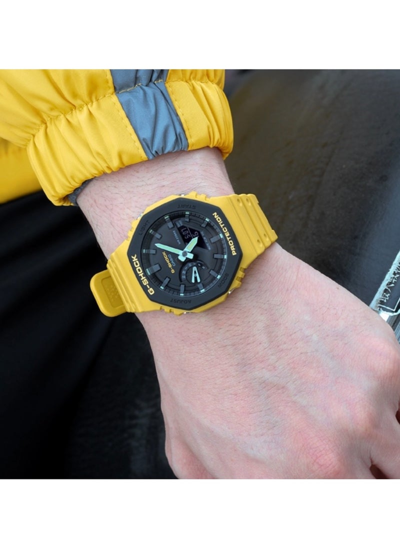 CASIO - octagonal sports waterproof and shockproof watch  GA-2100  black yellow - Image 1
