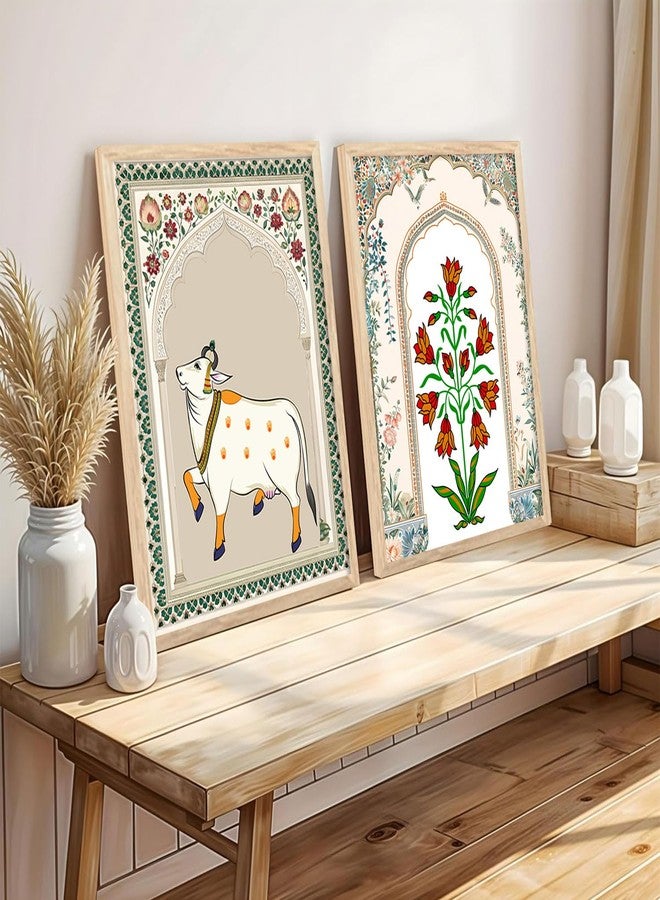 kotart Indian Art Wall Painting Madhubani Home Decoration Frame With For Living Room Bed Room Hotel Wall Decor Digital Reprint Engineered Wood Set of 2 Size 13 X 17 inch - Image 1