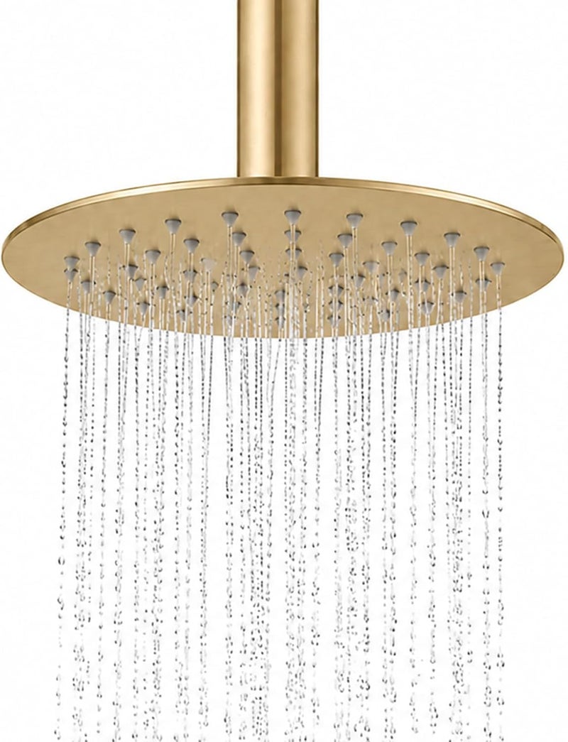 BSTIIU 8 Inch Rain Shower Head, High Flow Stainless Steel Round Rainfall ShowerHead, High Pressure Overhead Shower Heads, Wall & Ceiling Mount Ultra Thin Stainless Steel Shower Head, Brushed Gold - Image 1