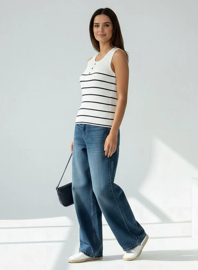 Splash FAV Striped Tank Top with Ribbed Detail