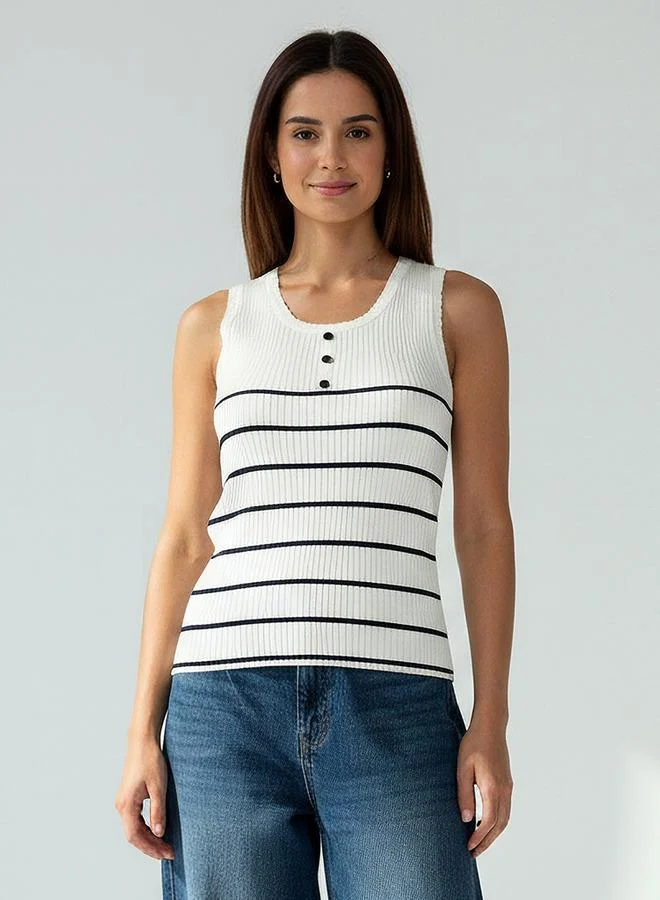 Striped Tank Top with Ribbed Detail