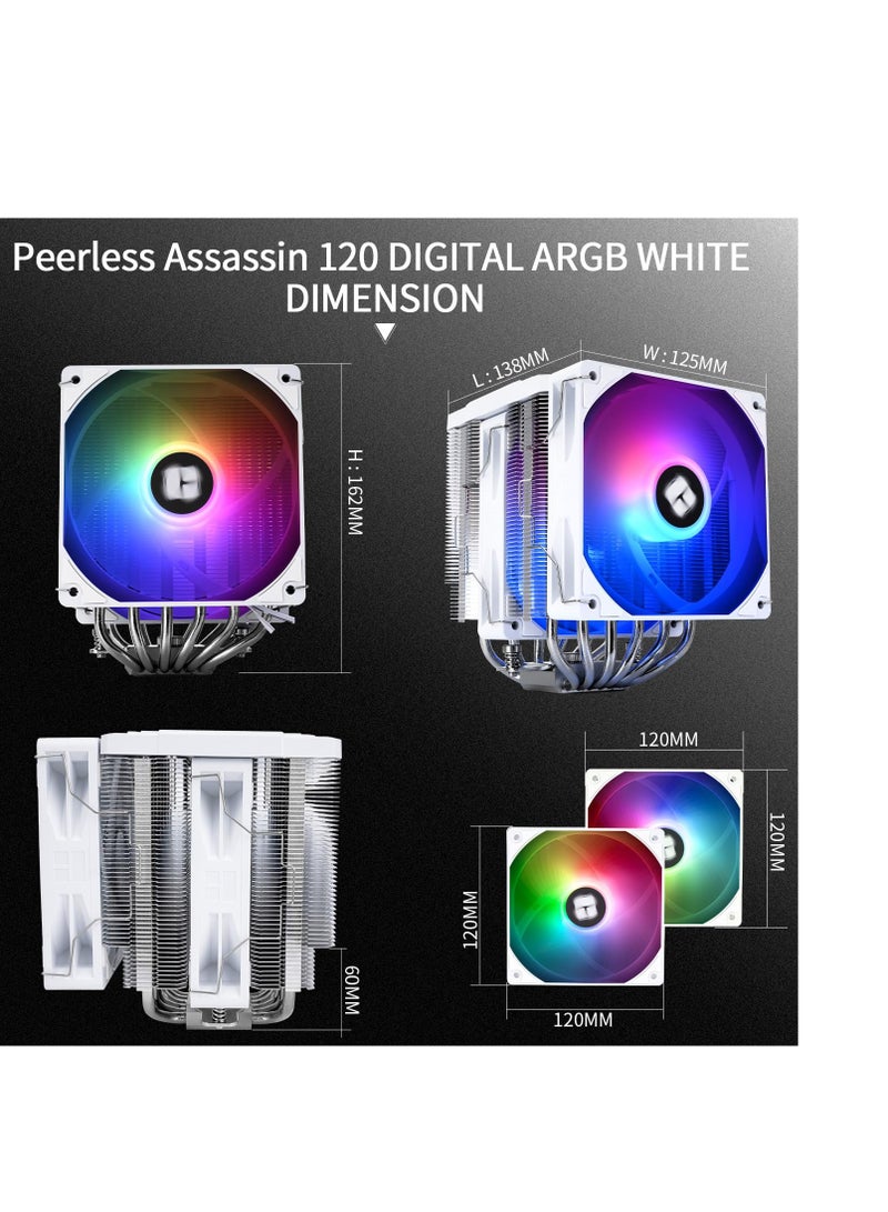 Thermalright Thermalright Peerless Assassin 120 Digital ARGB White CPU Cooler Air with 6X6mm Heatpipes, Magnetic Display Board Top Cover,Heatsink CPU Cooler, for AM4/AM5 and Intel lga1700/1851/1150/1151/1200 - Image 3