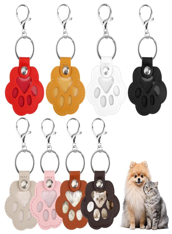 Ryetvok 8 Pcs Pet Paw Shaped Leather Keychain with Lobster Clasp,Pet Hair Keychain Set, Fur Photo Storage Keyring, Portable Memorial Charm For Dog And Cat Lovers, Handmade Bag Purse Key Holder - Image 1