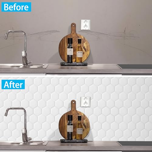 WalDecoo 10-Sheet Hexagon Peel and Stick Backsplash for Kitchen, New Upgrade Premium Extra Thicker Design 3D Self Adhesive Wall Tiles, Large Stick on Tiles for Kitchen and Bathroom (12" x 12") - Image 4