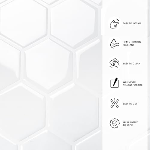 WalDecoo 10-Sheet Hexagon Peel and Stick Backsplash for Kitchen, New Upgrade Premium Extra Thicker Design 3D Self Adhesive Wall Tiles, Large Stick on Tiles for Kitchen and Bathroom (12" x 12") - Image 3