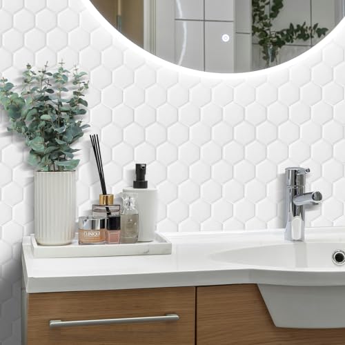 WalDecoo 10-Sheet Hexagon Peel and Stick Backsplash for Kitchen, New Upgrade Premium Extra Thicker Design 3D Self Adhesive Wall Tiles, Large Stick on Tiles for Kitchen and Bathroom (12" x 12") - Image 2