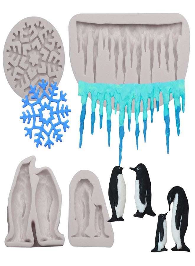 Caregene Penguin Silicone Molds Penguin Cake Decoration 3D Snowflake Icicles Clay Mold for Cake Decorating & Crafts - Image 1