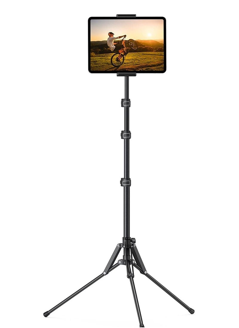 Tablet Floor Tripod Stand - 64.9" Tablet Holder Mount with Adjustable Height for Stream/Watching with Bluetooth Remote, for iPad Pro 12.9, Mini, Air - Image 1