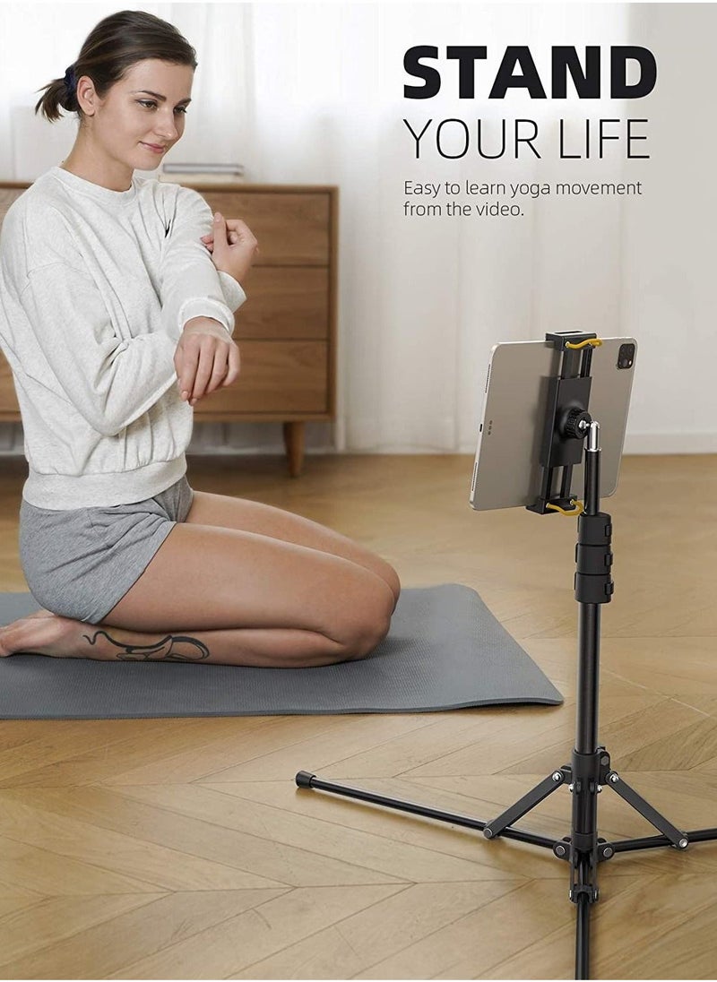 Tablet Floor Tripod Stand - 64.9" Tablet Holder Mount with Adjustable Height for Stream/Watching with Bluetooth Remote, for iPad Pro 12.9, Mini, Air - Image 4