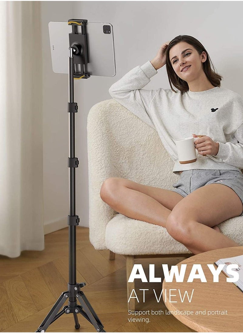 Tablet Floor Tripod Stand - 64.9" Tablet Holder Mount with Adjustable Height for Stream/Watching with Bluetooth Remote, for iPad Pro 12.9, Mini, Air - Image 3