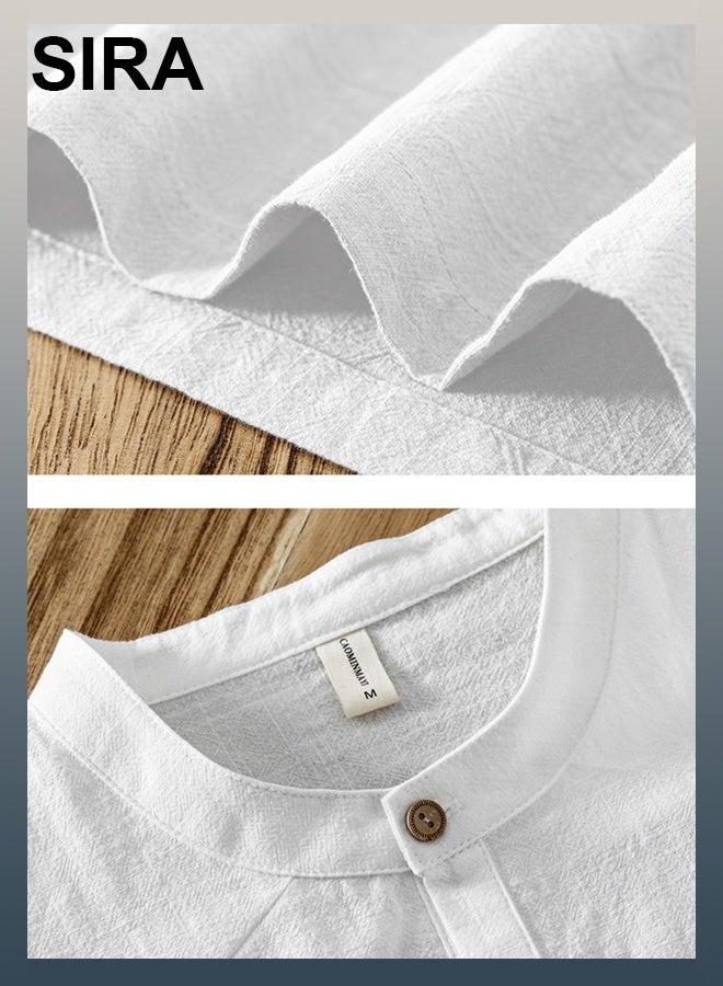 SIRA Men's White Short Sleeve Shirt - Breathable & Soft Casual Shirt with Stand Collar, Loose Fit Summer Shirt for Men, Perfect for Beach/Outdoor/Travel, Comfortable Office & Vacation Shirt - Image 3