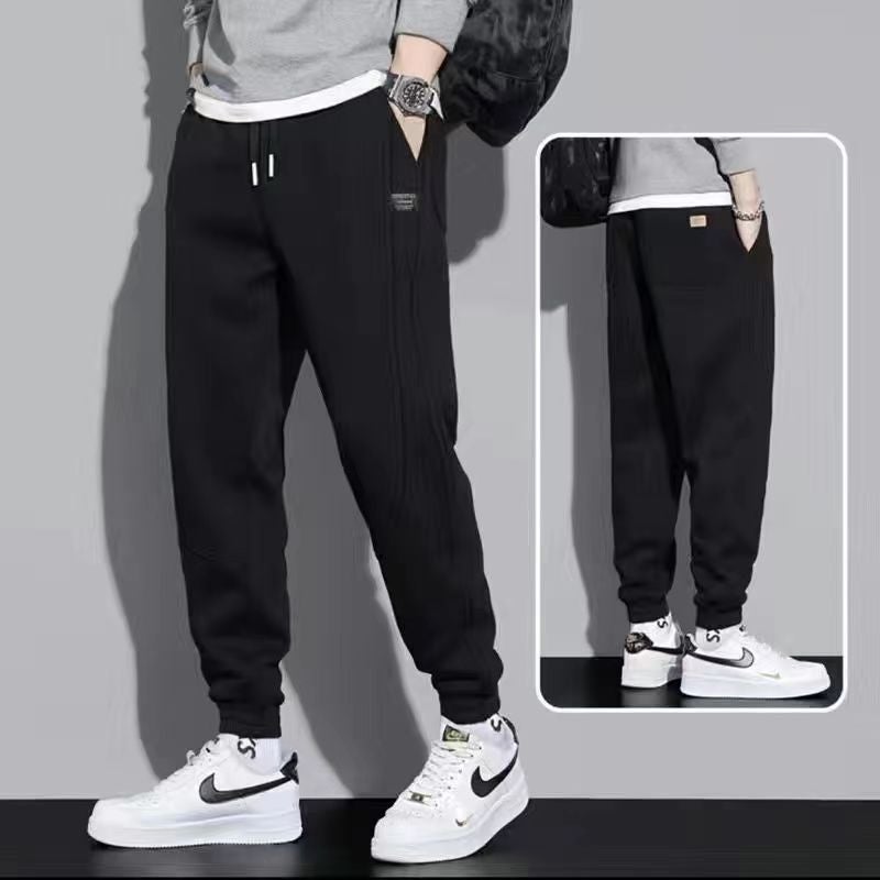Casual Sweatpants Men'S Loose Ankle-Tied Autumn Men'S Fleece-Lined Knitted Cotton Sports Pants Boys - Image 1