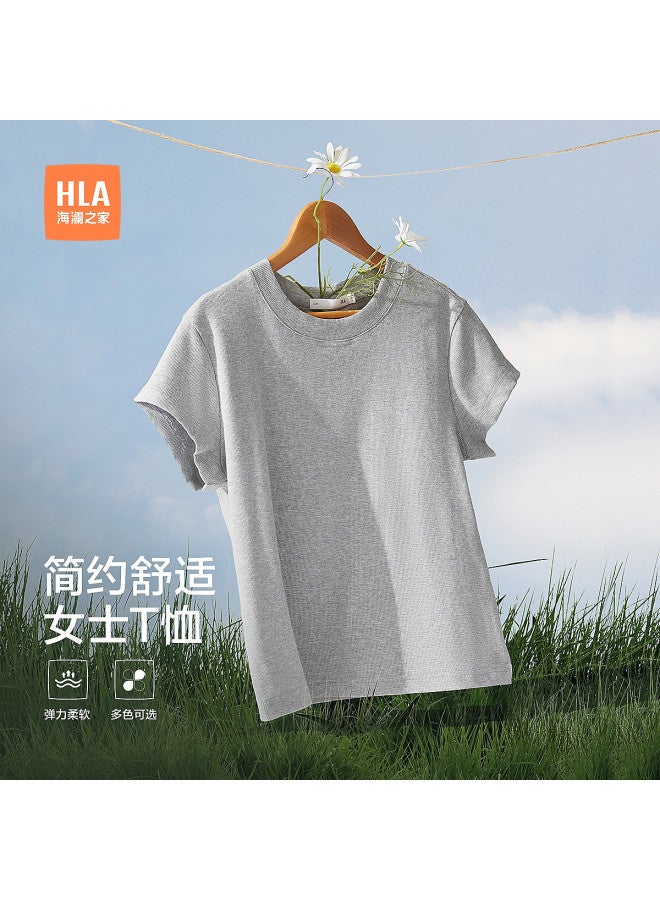 HLA 25 Summer Round Neck Straight Stretch Soft Knitted Women'S Short-Sleeve T-Shirt - Image 2