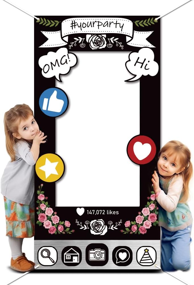 [Huge price cut] WADORN Social Media Photo Frame Props for Party Decor, 5.9x2.9ft Booth Selfie Frame with Emoji Speech Bubble Photo Door Backdrop Props Decor Large Fabric Photography Background Party Supplies Regular scheduled transit Multi-use well optimized build Market aligned local stock Globally popular elegant design Comfortable to use Cross product compatible Long service life Transit & use compatible Dust tight seal Unprecedented discount Affordable for all customers Storage transit efficiency build Low wear optimized design Water rust proof Practical daily solution New to market All-round applied quality Best market price Easy assemble alternatives Special bargain price Precision processed material Extra part combo compatible Shoppers pick Matte anti slip finish - Image 2