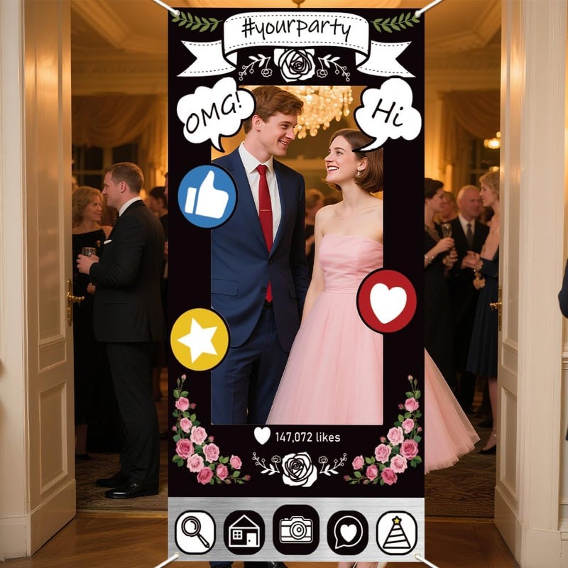 [Huge price cut] WADORN Social Media Photo Frame Props for Party Decor, 5.9x2.9ft Booth Selfie Frame with Emoji Speech Bubble Photo Door Backdrop Props Decor Large Fabric Photography Background Party Supplies Regular scheduled transit Multi-use well optimized build Market aligned local stock Globally popular elegant design Comfortable to use Cross product compatible Long service life Transit & use compatible Dust tight seal Unprecedented discount Affordable for all customers Storage transit efficiency build Low wear optimized design Water rust proof Practical daily solution New to market All-round applied quality Best market price Easy assemble alternatives Special bargain price Precision processed material Extra part combo compatible Shoppers pick Matte anti slip finish - Image 5