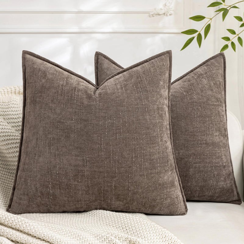 Cozoomy Set of 2 Soft Textured Decorative Throw Pillow Covers 18x18 Inch Cozy Farmhouse Cushion Cover Square Accent Pillow Cases for Bed Couch Sofa Living Room Taupe Grey - Image 2