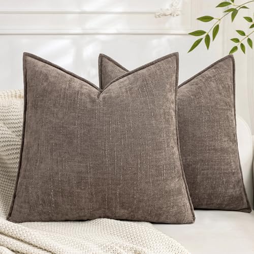 Cozoomy Set of 2 Soft Textured Decorative Throw Pillow Covers 18x18 Inch Cozy Farmhouse Cushion Cover Square Accent Pillow Cases for Bed Couch Sofa Living Room Taupe Grey - Image 1