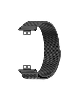 Fit 2 Watch Band Stainless Steel Milanese Clasp Magnetic Suction Three-bead Bamboo Texture Metal Wristband For HuaweiWatch-Color:MILAN MAGNETIC-BLACK-Specifications:For HuaweiFit2