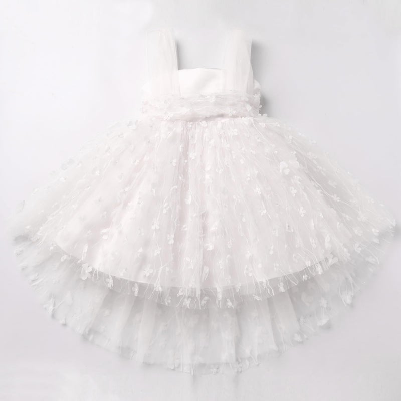 IDOPIP Flower Girls Butterfly High Low Tutu Dress for Kids Baby First Communion Wedding Party Dresses Toddler Little Princess Pageant Bridesmaid Birthday Baptism Tulle Gowns White Flower 12-18 Months - Image 2