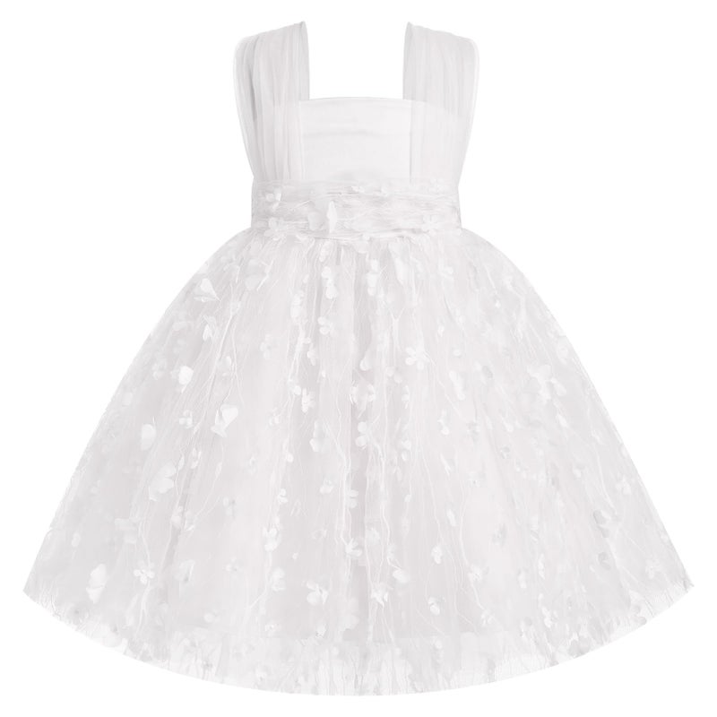 IDOPIP Flower Girls Butterfly High Low Tutu Dress for Kids Baby First Communion Wedding Party Dresses Toddler Little Princess Pageant Bridesmaid Birthday Baptism Tulle Gowns White Flower 12-18 Months - Image 3