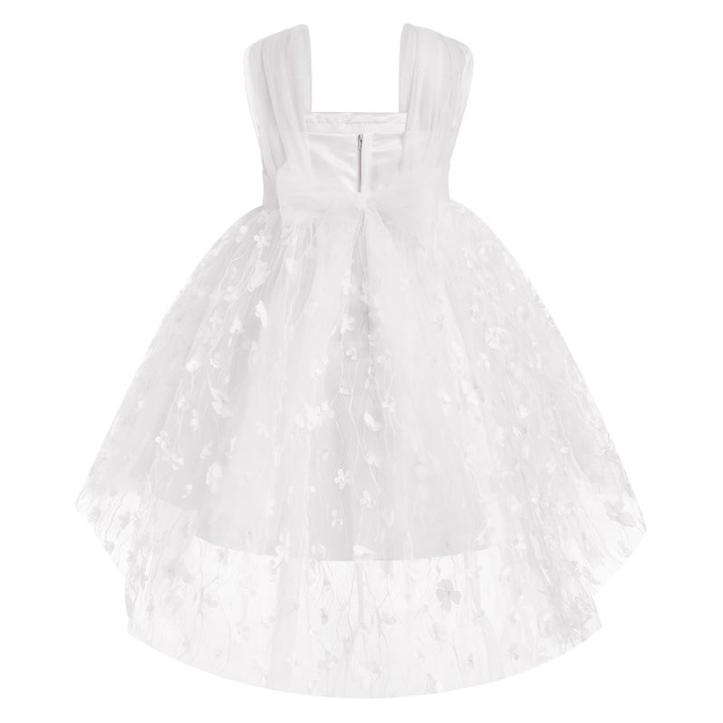 IDOPIP Flower Girls Butterfly High Low Tutu Dress for Kids Baby First Communion Wedding Party Dresses Toddler Little Princess Pageant Bridesmaid Birthday Baptism Tulle Gowns White Flower 12-18 Months - Image 1