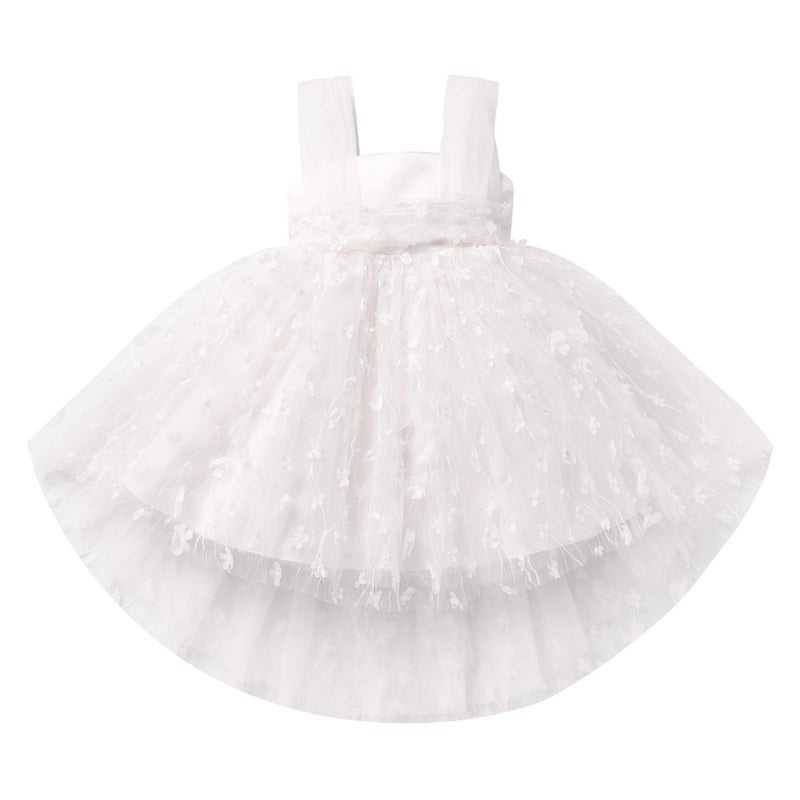 IDOPIP Flower Girls Butterfly High Low Tutu Dress for Kids Baby First Communion Wedding Party Dresses Toddler Little Princess Pageant Bridesmaid Birthday Baptism Tulle Gowns White Flower 12-18 Months - Image 4
