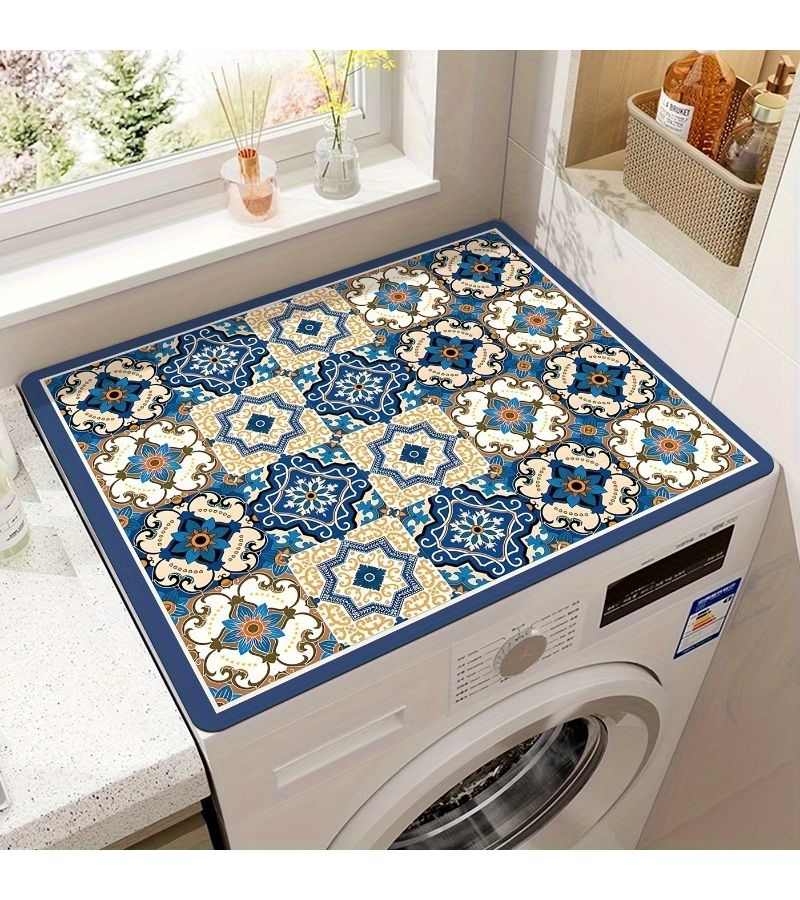 Blue Grid Diatomaceous Earth Washing Machine Cover 23.62x19.69 Inch Waterproof - Image 1