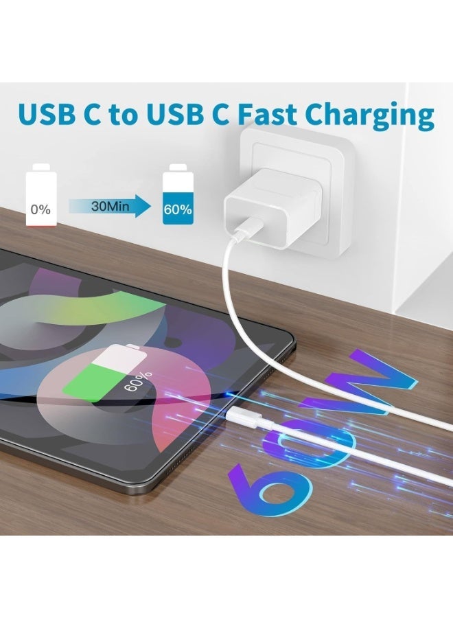 Univer Tang USB C to USB C Fast Charging Cable 2M, 60W PD Power Delivery Braided Type-C Charger Cord with E-Mark Chip, Compatible with iPhone 16/15 Series, iPad Mini/Pro, MacBook Pro/Air, Samsung S25/S24, Xiaomi, Huawei – White - Image 3