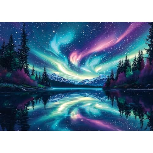 Blueforest 1000 Piece Puzzles for Adults The Lake Water The Arctic Aurora Puzzle for Adults Hard Challenge Art Jigsaw Puzzles for Gifts Birthday Party Games Family 275 197 inch Dust Free - Image 1