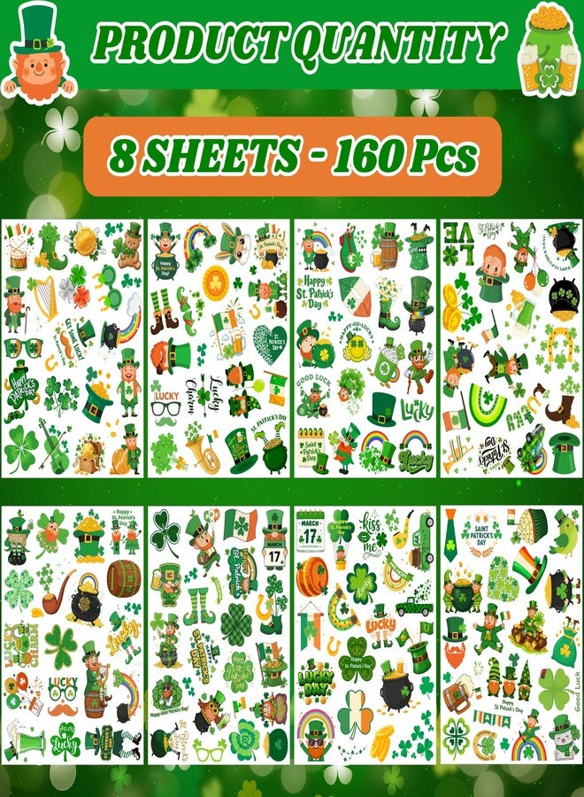 Backtopeia 160PCS St Patricks Temporary Tattoos Stickers | St Patricks Party Favors Decorations Irish Holiday Green Clover Rainbow Shamrock Party Supplies Craft Gift Idea For Kids Boy Girl Teen Adult-8sheets - Image 4