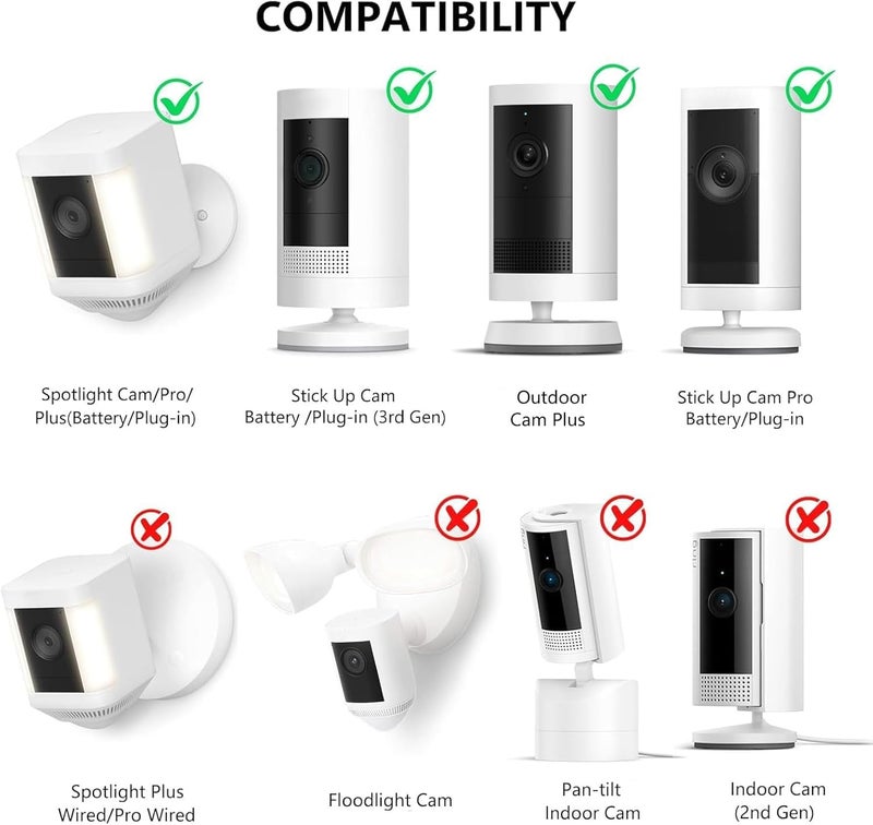حامل قابل للتعديل للمجاري، مناسب لكاميرات Ring Stick Up Cam/Ring Spotlight Cam/Ring Outdoor Cam Plus، مقاوم للماء ولا يتطلب استخدام مثقاب، مع زاوية رؤية مثالية. - Image 2