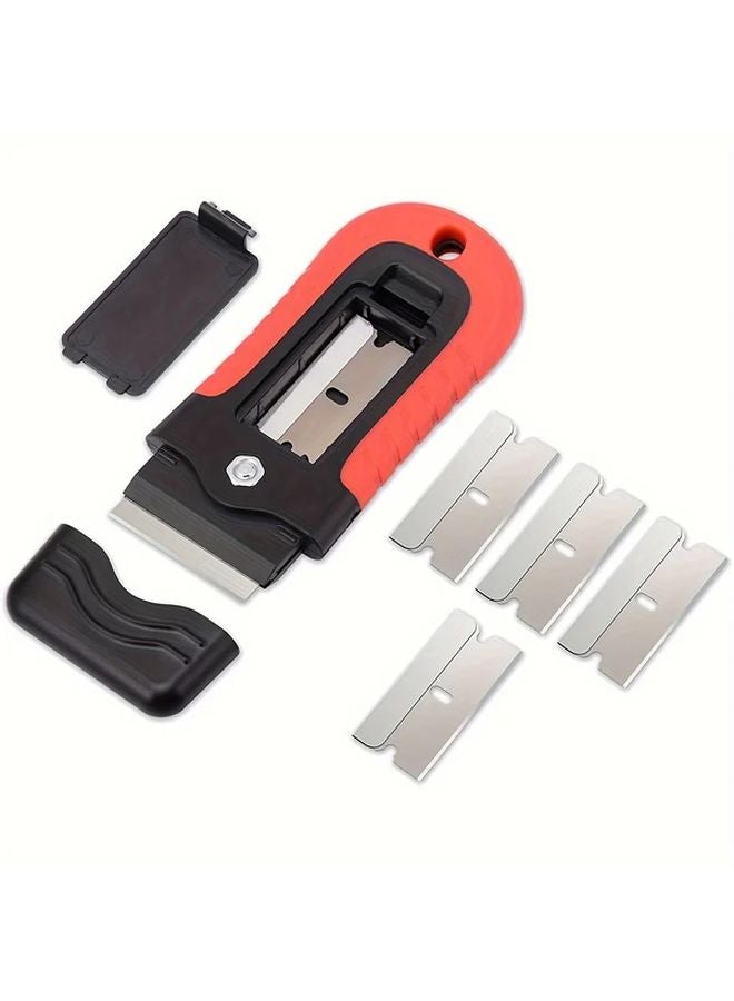 5Pcs Stainless Steel Locking Razor Blade Scraper With Safety Cap Rubber Coated - Image 1
