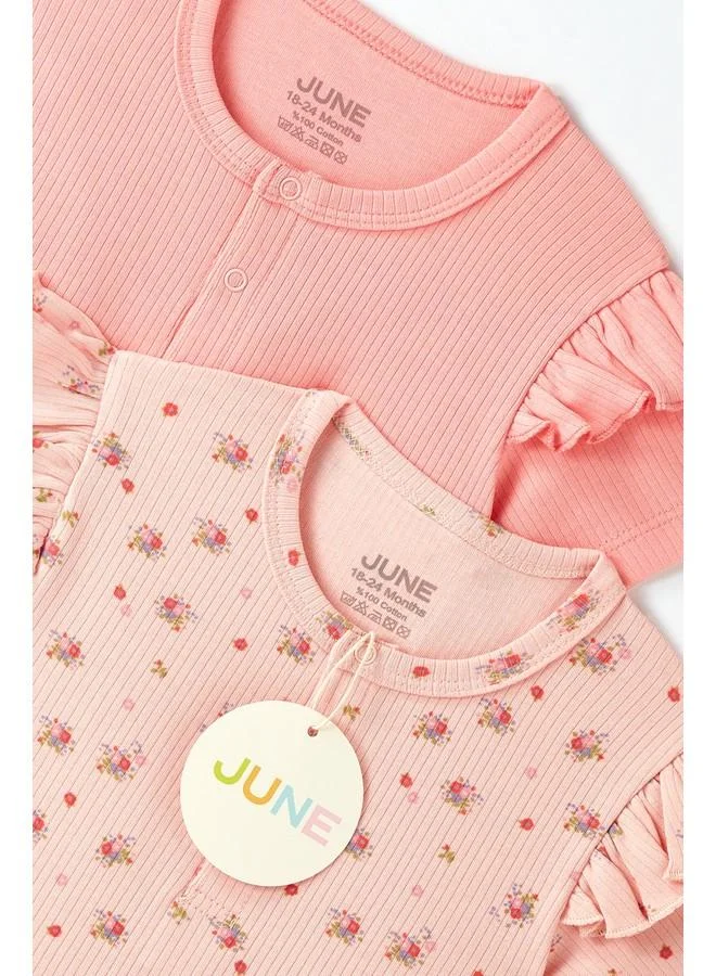 JUNE Baby Girl Ruffle 2-Pack Short Jumpsuit Pink