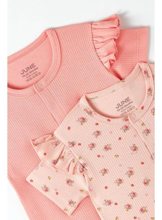 JUNE Baby Girl Ruffle 2-Pack Short Jumpsuit Pink