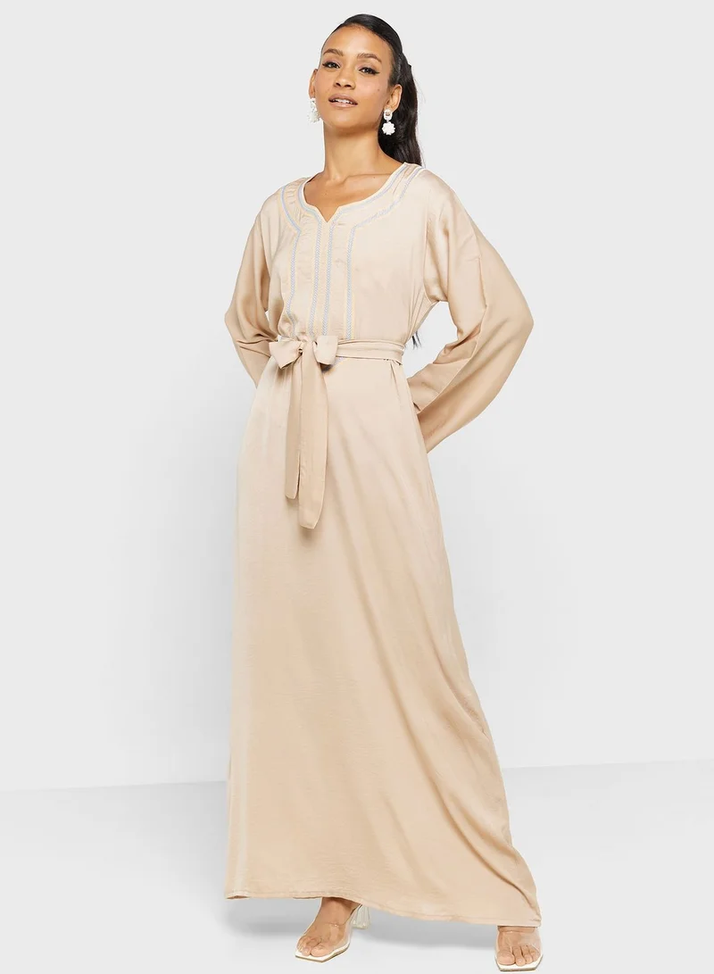 hayas closet Embroidered Belted Jalabiya