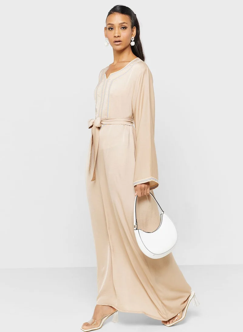 hayas closet Embroidered Belted Jalabiya