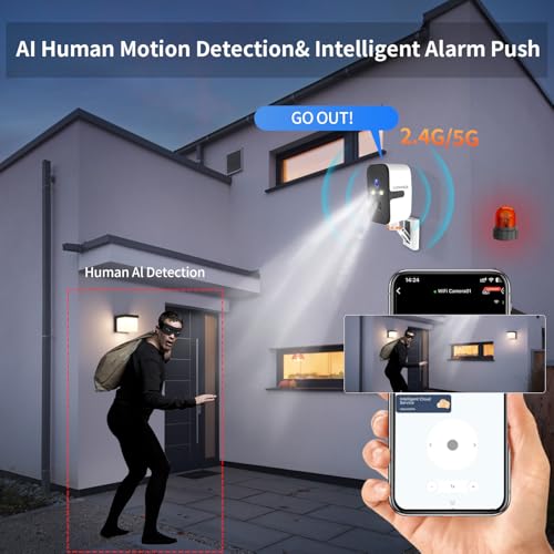 Luovisee Security Cameras Wireless Outdoor, 2.4G/5G WIFI Magnetic Battery Powered Indoor Cameras for Home Security with Motion Detection,Spotlight Color Night Vision,PIR Siren,SD/Cloud Storage,Work With Alexa. - Image 5