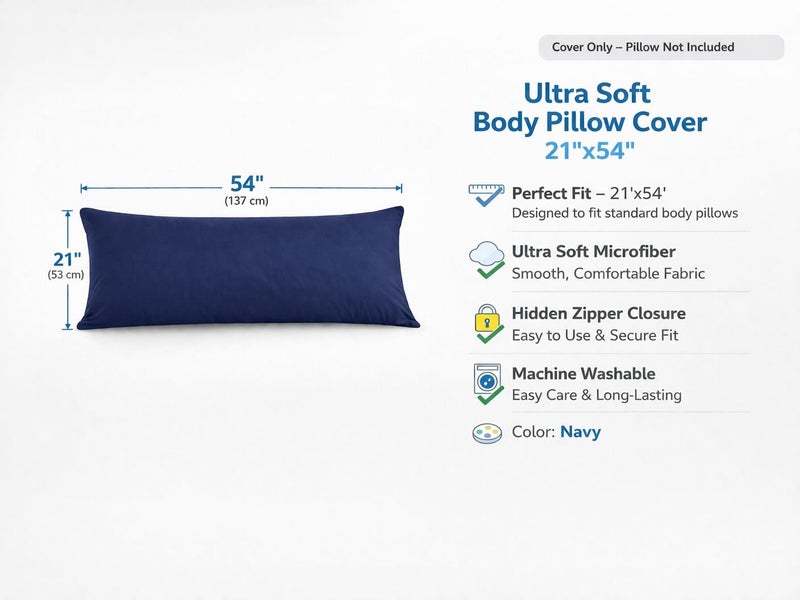 Ultra Soft Microfiber Body Pillow Cover/Pillowcases 21"x54" with Hidden Zipper Closure (Navy, Body Pillow Cover 21"x54") - Image 2