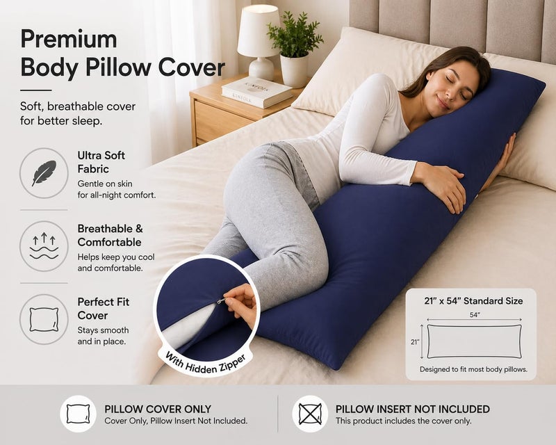 Ultra Soft Microfiber Body Pillow Cover/Pillowcases 21"x54" with Hidden Zipper Closure (Navy, Body Pillow Cover 21"x54") - Image 3