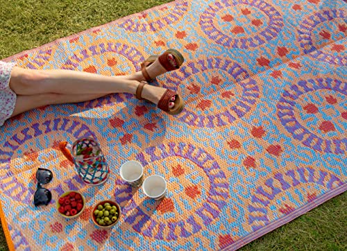Talking Tables Boho Woven Waterproof Outdoor Rug | Plastic, Lightweight & Non Slip Mat with Double-Sided Geometric Pattern | for Garden, Patio, Decking, Bathroom, Utility, Picnic,Boho-Rug-V3 - Image 1