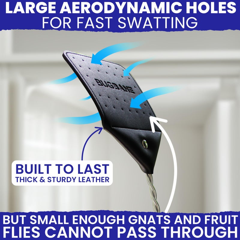 BugBane 2 Leather Fly Swatter for Indoors. Long Handle, Heavy Duty Fly Swatter Manual Multi Pack. Flyswatters Heavy Duty Flyswatter 2 pack. Flies Swater Includes 4 Sticky Window Bug Traps. Mata Moscas Outdoor - Image 4